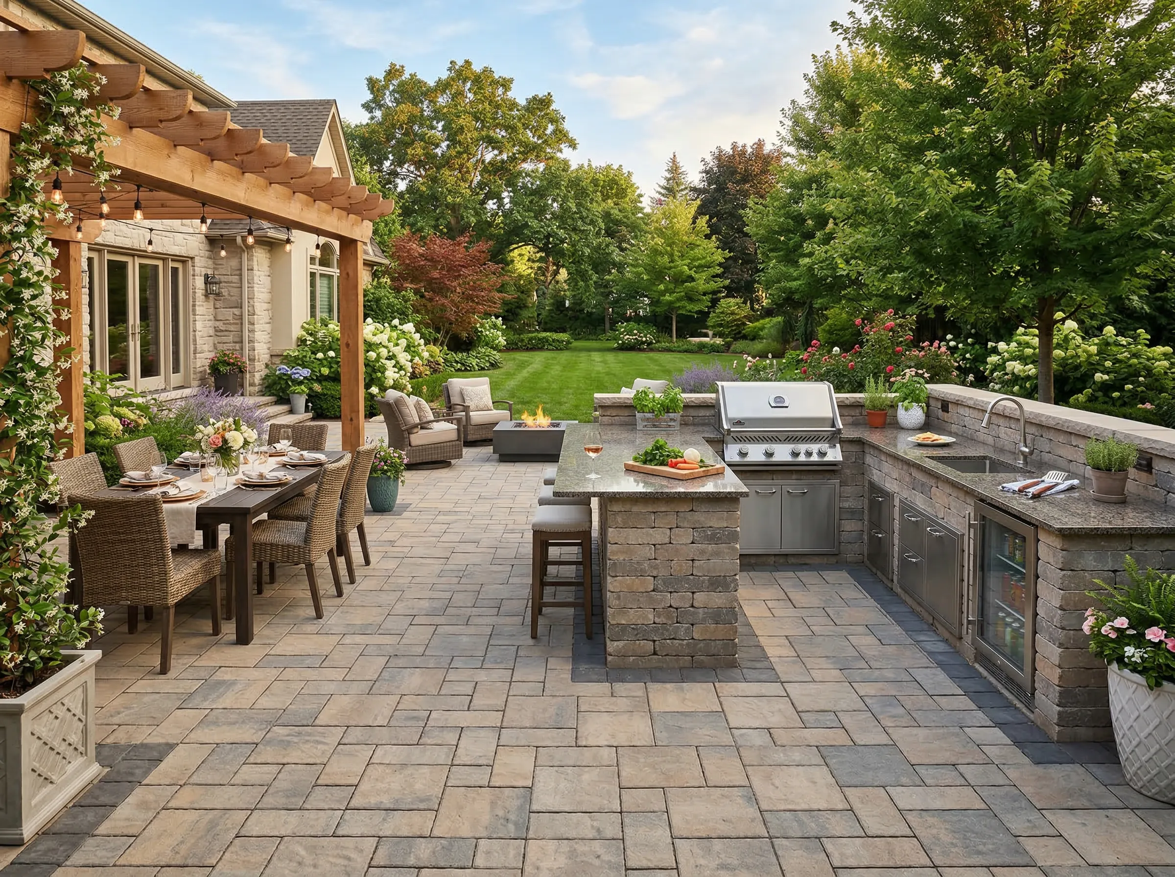 Coastal outdoor cooking area built by Clarkscapes in Beaufort County SC