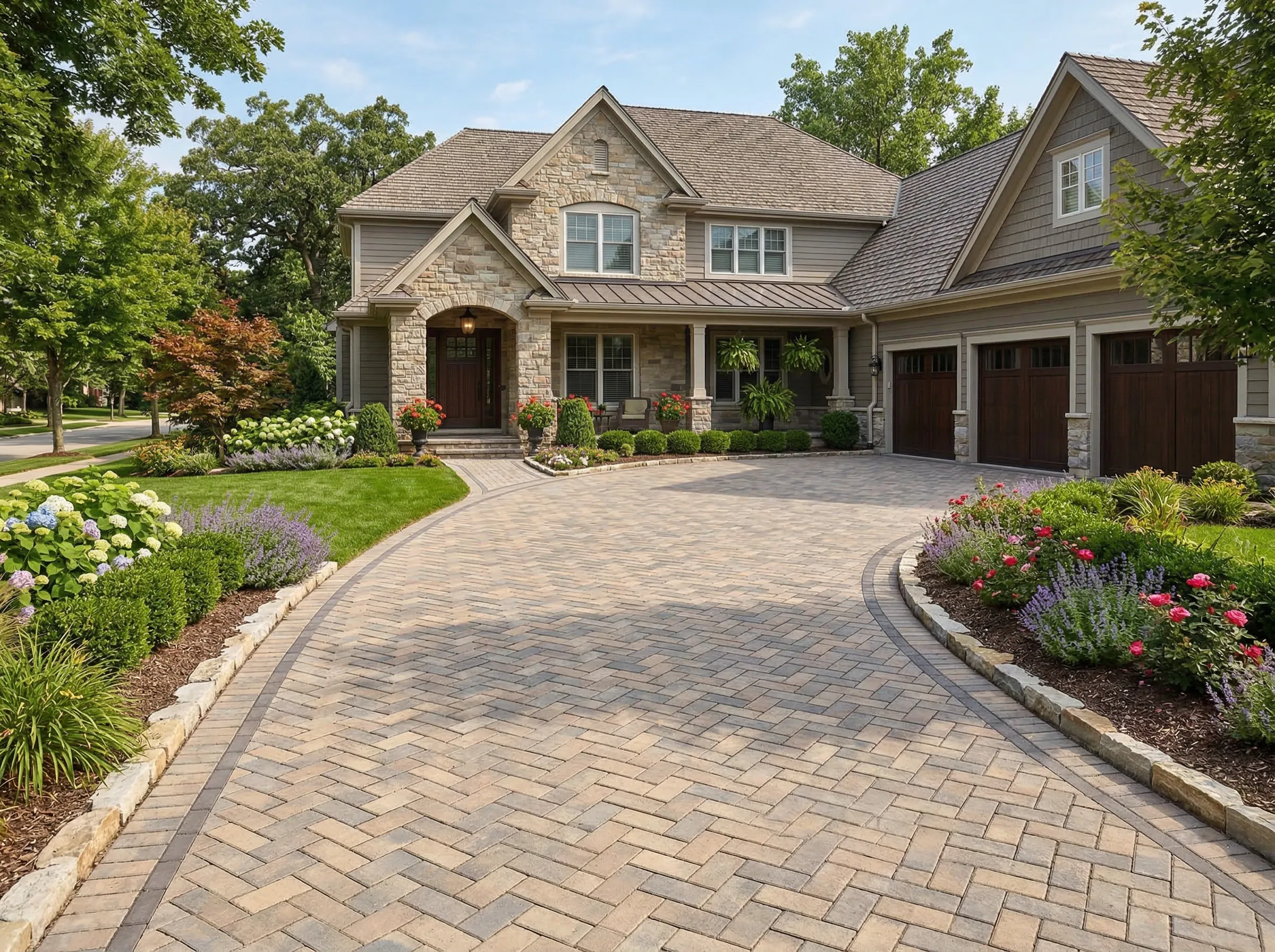Custom paver driveway design in Beaufort by Clarkscapes